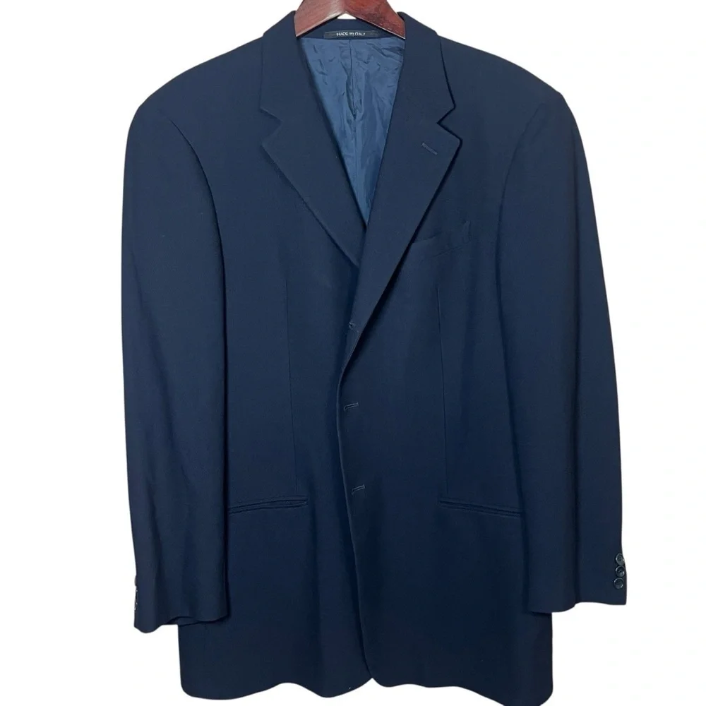 ARMANI COLLEZIONI Navy Blue Blazer Textured Suit Jacket 42R Wool Italy Made Coat